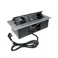 Блок розеток прямоугольный выдвижной 2 розетки (Schuko), USBA +USBC, max 2700W, 250V, с проводом 2 м, серебро — купить оптом и в розницу в интернет магазине GTV-Meridian.